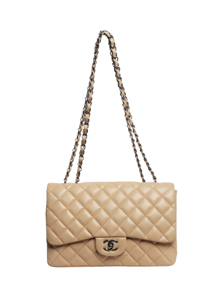 Pre-loved CHANEL 2009 Classic Single Flap Bag With Silver Hardware, Beige - view 2, Beige