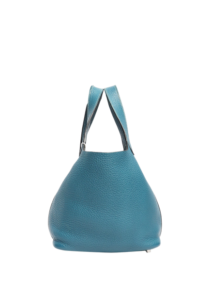 Pre-loved Hermès Picotin 18 Clemence Silver Hardware Bag, Blue - view 2, Blue