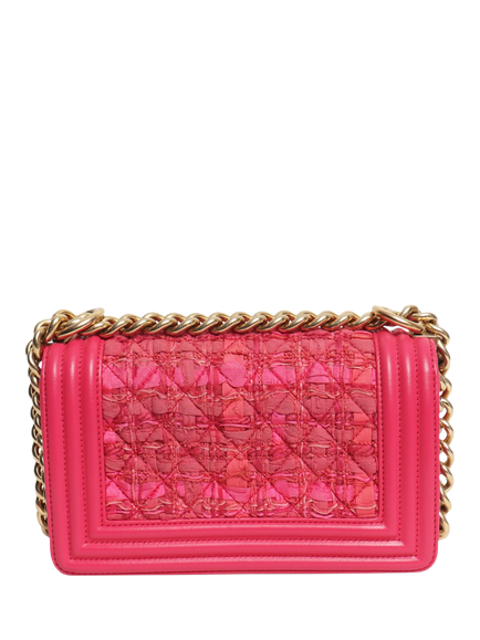 Pre-loved CHANEL 2017 Leather And Tweed Mini Boy Gold Hardware Bag, Pink - view 2, Pink