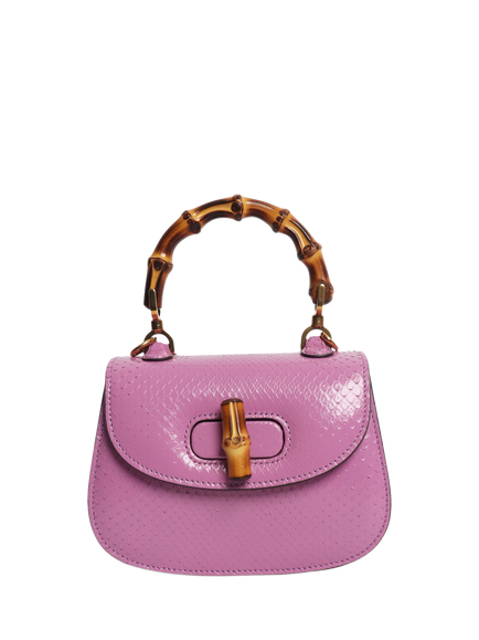 Pre-loved GUCCI Bamboo Handle Python Leather Bag, Purple, Purple