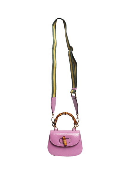 Pre-loved GUCCI Bamboo Handle Python Leather Bag, Purple - view 2, Purple
