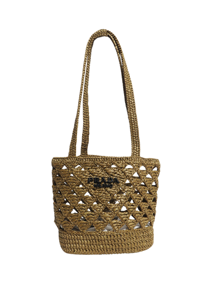 Pre-loved Prada Raffia-Effect Mini Tote Bag, Khaki, Khaki