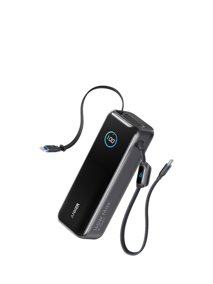 Anker Two Port 25K USB-C Portable Laptop Power Bank & 2 Built-in USB-C Cable, 165W Black, Black