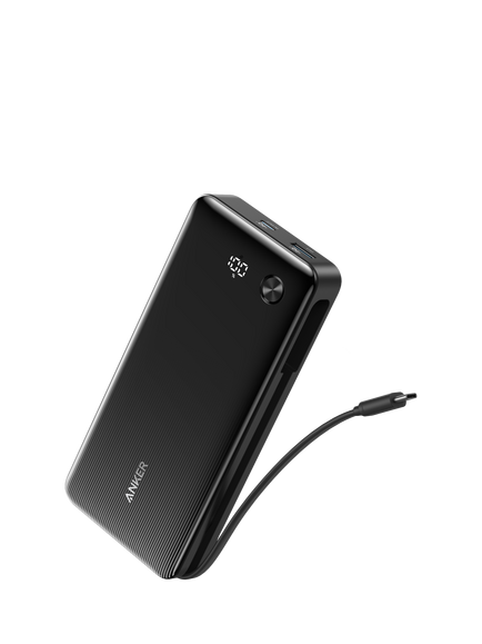 Anker Two Port 87W USB-C Portable Laptop Power Bank & Built-in USB-C Cable, Black, Black