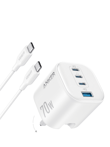 Anker Zolo GaN Four Port USB-C & USB-A 70W Charger & Cable, Black, Black