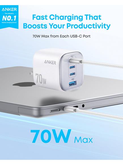 Anker Zolo GaN Four Port USB-C & USB-A 70W Charger & Cable, Black - view 2, Black