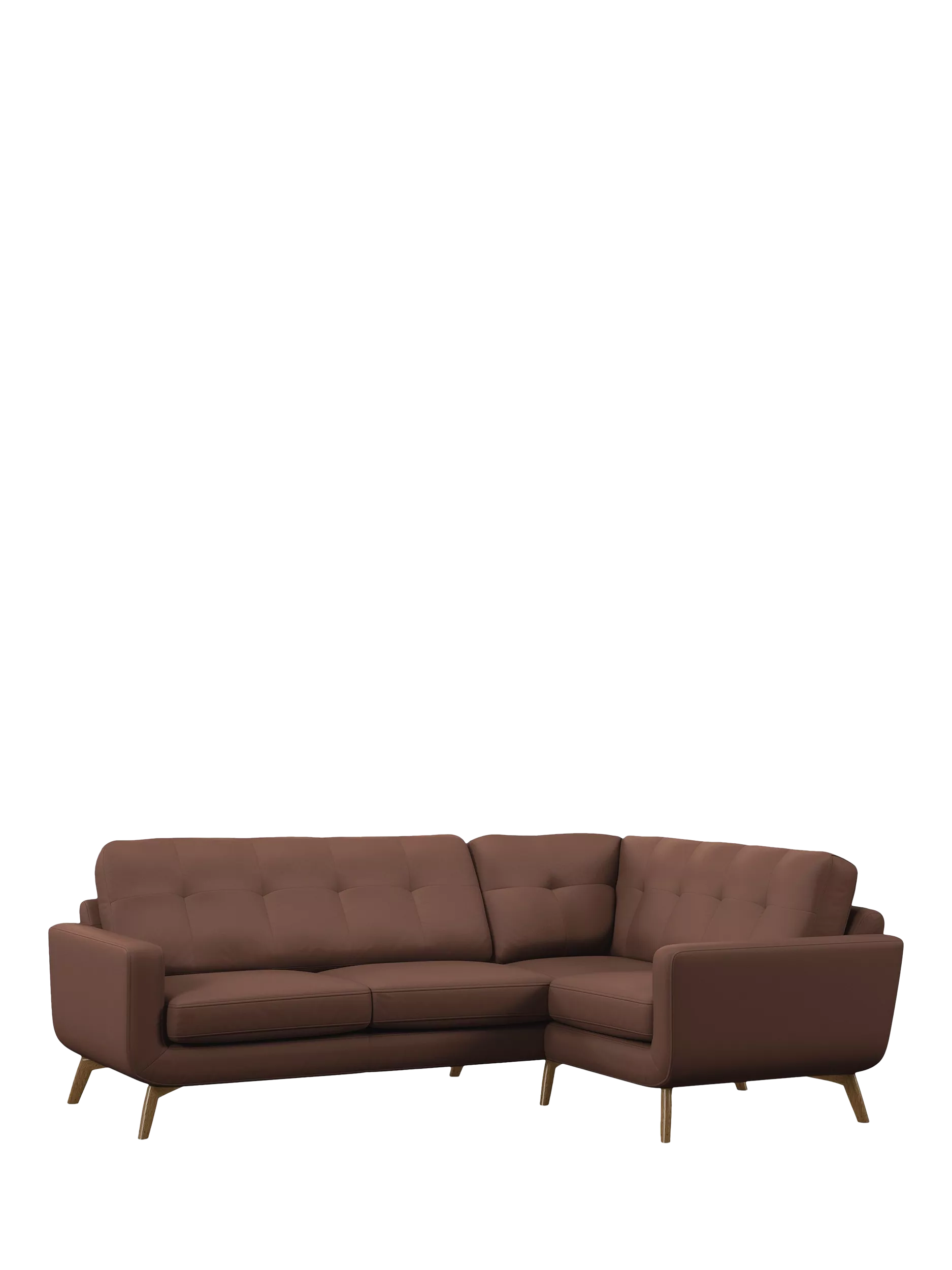 John Lewis Barbican 4 Seater RHF Leather Corner End Sofa, Light Leg, Premium Chocolate