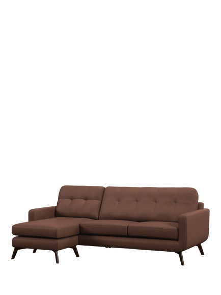 John Lewis Barbican 3 Seater LHF Chaise End Leather Sofa, Dark Leg, Premium Chocolate, Premium Chocolate