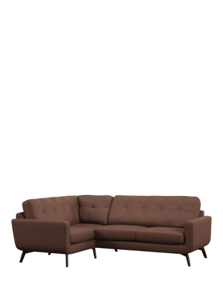 John Lewis Barbican LHF Leather Corner Sofa, Dark Leg, Premium Chocolate, Premium Chocolate