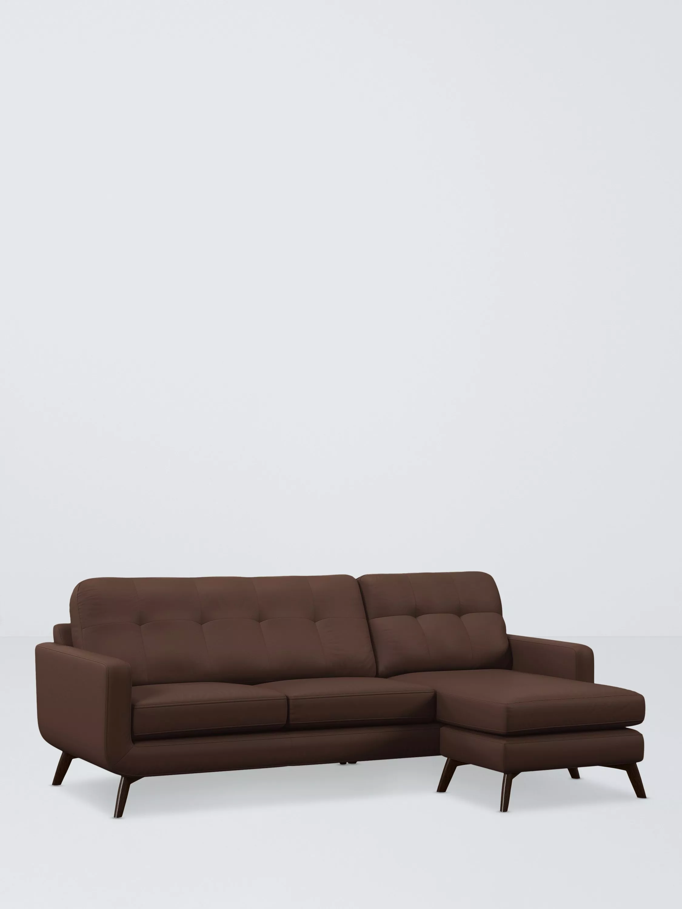 John Lewis Barbican RHF Chaise End Leather Sofa, Dark Leg, Premium Chocolate