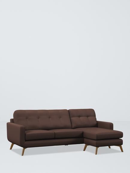 John Lewis Barbican 3 Seater RHF Chaise End Leather Sofa, Light Leg, Premium Chocolate, Premium Chocolate