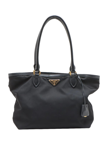 Pre-loved Prada Tessuto Nylon & Leather Gold Hardware Tote Bag, Black, Black