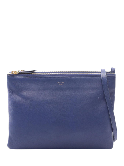 Pre-loved CELINE Trio Leather Shoulder Bag, Blue, Blue