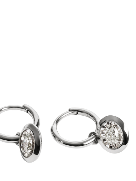 Monica Vinader Oval Lab Diamond Huggie Earrings - view 2, Silver