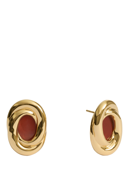 Monica Vinader Ochre Oval Jasper Stud Earrings, Gold, Gold
