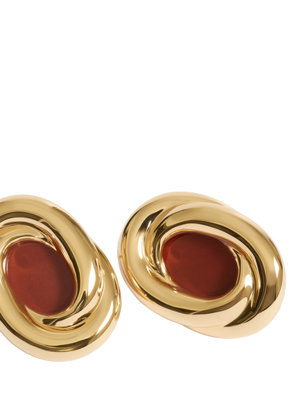 Monica Vinader Ochre Oval Jasper Stud Earrings, Gold - view 2, Gold