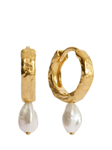 Monica Vinader Capri Pearl Huggie Earrings, Gold, Gold