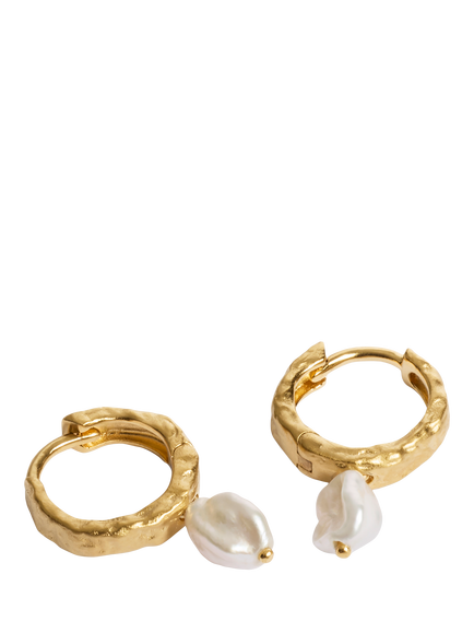 Monica Vinader Capri Pearl Huggie Earrings, Gold - view 2, Gold
