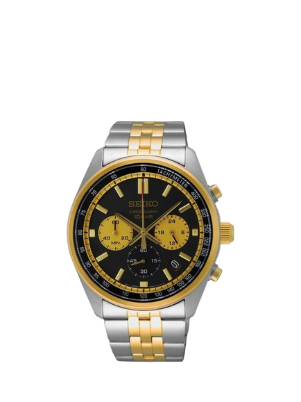 Seiko SSB430P1 Men's Bracelet Strap Chronograph Watch, Black/Gold, Black/Gold