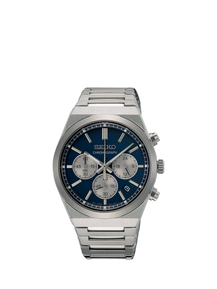 Seiko SSB453P1 Men's Bracelet Strap Quartz Chronograph Watch, Blue/Silver, Blue/Silver