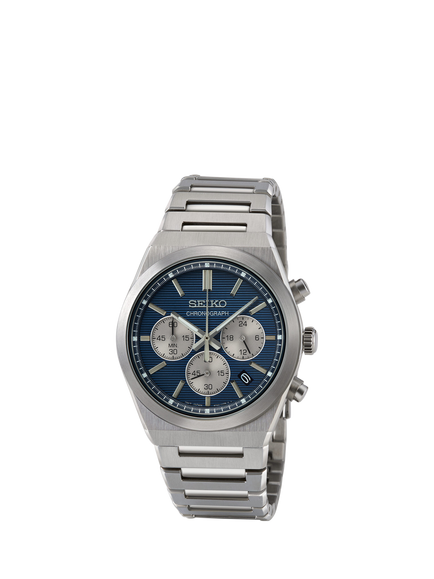 Seiko SSB453P1 Men's Bracelet Strap Quartz Chronograph Watch, Blue/Silver - view 2, Blue/Silver