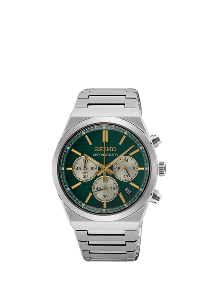 Seiko SSB461P1 Men's Bracelet Strap Quartz Chronograph Watch, Green, Green/Silver