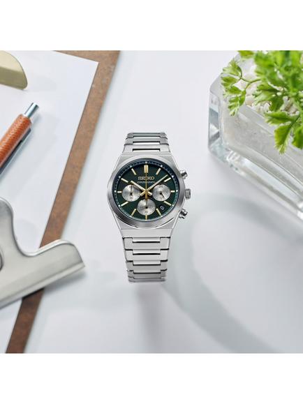 Seiko SSB461P1 Men's Bracelet Strap Quartz Chronograph Watch, Green - view 2, Green/Silver