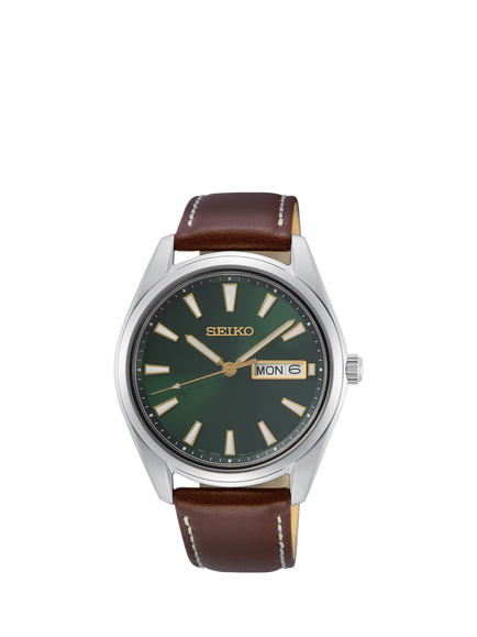 Seiko SUR449P1 Men's Date Leather Strap Watch, Green, Green