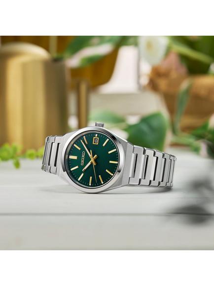Seiko SUR601P1 Men's Date Bracelet Strap Watch, Green - view 2, Green