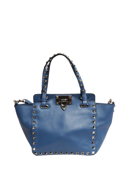 Pre-loved Valentino Rockstud Leather 2-Way Bag, Blue, Blue