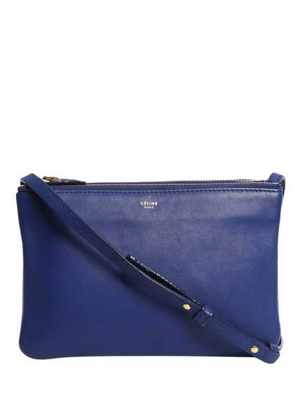 Pre-loved CELINE Trio Leather Shoulder Bag, Blue, Blue
