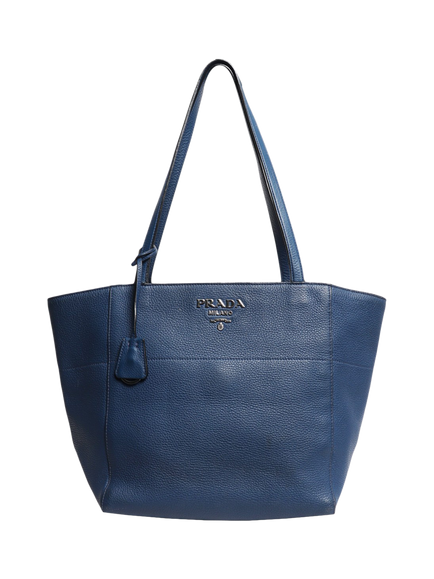 Pre-loved Prada Vitello Leather Daino Tote Bag, Blue, Blue