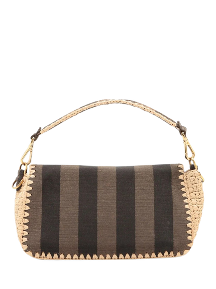 Pre-loved Fendi Baguette Canvas & Raffia Shoulder Bag, Brown - view 2, Brown
