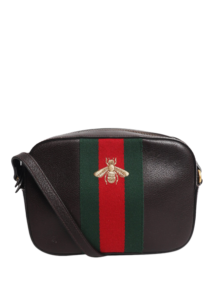 Pre-loved GUCCI Leather Camera Bag, Dark Brown, Brown