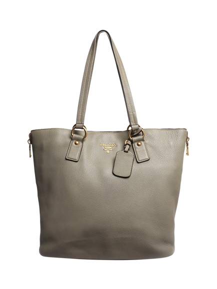 Pre-loved Vitello Leather Daino Side Zip Shopper Tote Bag, Grey, Grey