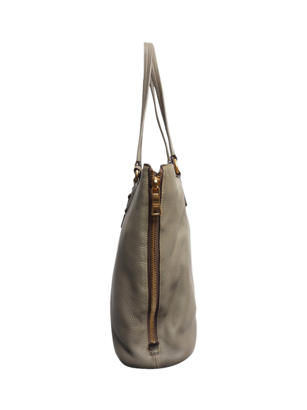 Pre-loved Vitello Leather Daino Side Zip Shopper Tote Bag, Grey - view 2, Grey