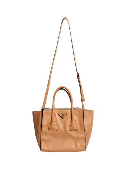 Pre-loved Prada Twin Pocket 2-Way Leather Bag, Tan - view 2, Neutral