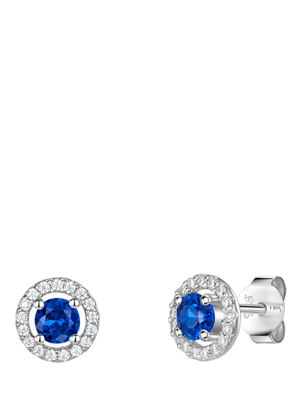 Jools by Jenny Brown Halo Stud Pave Surround Curbic Zirconia Earrings, Silver / Deep Blue, Silver/Deep Blue