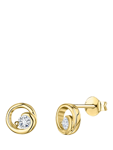 Jools by Jenny Brown Open Swirl Offset 3mm Cubic Ziconia Stud Earrings, Gold, Gold