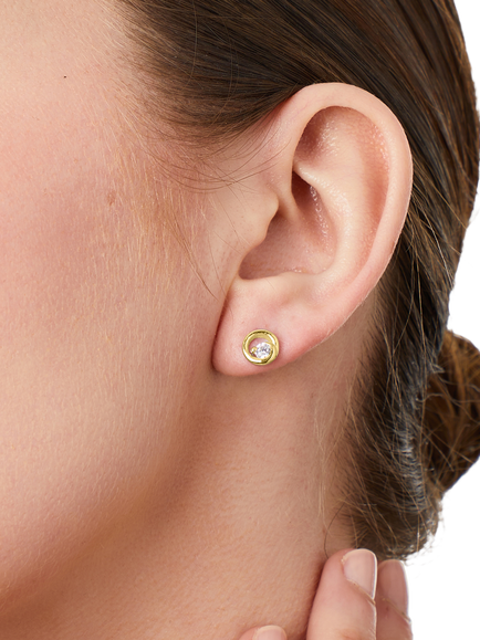 Jools by Jenny Brown Open Swirl Offset 3mm Cubic Ziconia Stud Earrings, Gold - view 2, Gold