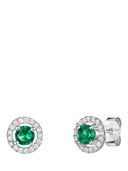 Jools by Jenny Brown Halo Stud Pave Surround Cubic Zirconia Earrings, Silver / Emerald Green, Silver/Green