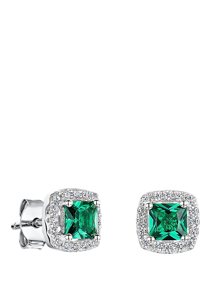 Jools by Jenny Brown Princess Cut Cubic Zirconia Halo Surround Stud Earrings, Silver / Green, Silver/Green