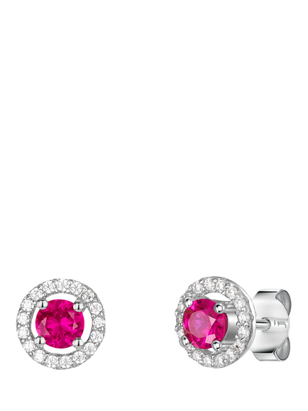 Jools by Jenny Brown Halo Stud Pave Surround Cubic Zirconia Earrings, Silver / Red, Silver/Red