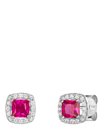 Jools by Jenny Brown Halo Stud Pave Surround Cubic Zirconia Earrings, Silver / Red, Silver/Red