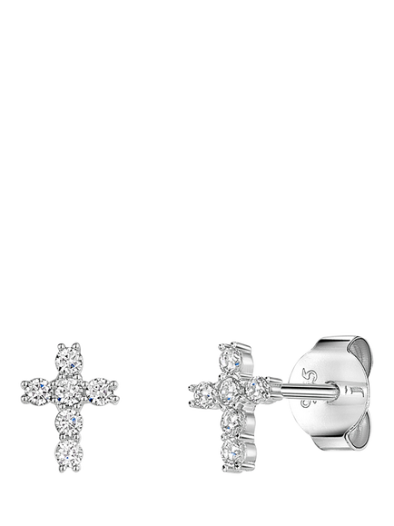 Jools by Jenny Brown Cross Shaped Cubic Zirconia Stud Earrings, Silver, Silver