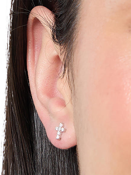Jools by Jenny Brown Cross Shaped Cubic Zirconia Stud Earrings, Silver - view 2, Silver