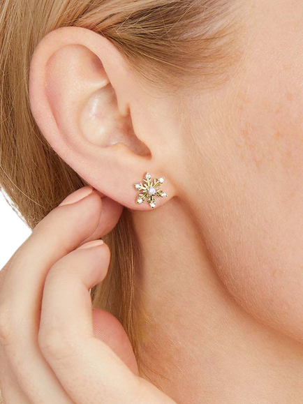 Jools by Jenny Brown Snowflake Cubic Zirconia Stud Earrings, Gold - view 2, Gold