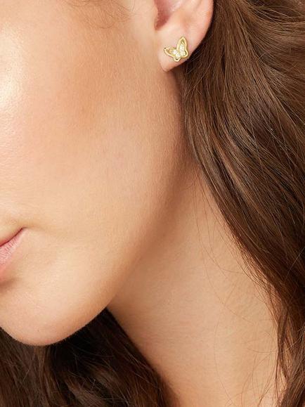 Jools by Jenny Brown Butterfly Curbic Zirconia Stud Earrings, Gold - view 2, Gold