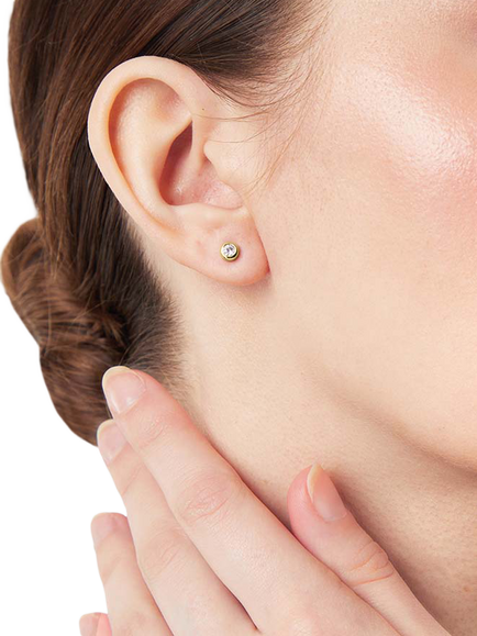 Jools by Jenny Brown 5mm Cubic Ziconia Rub Over Stud Earrings, Gold - view 2, Yellow Gold