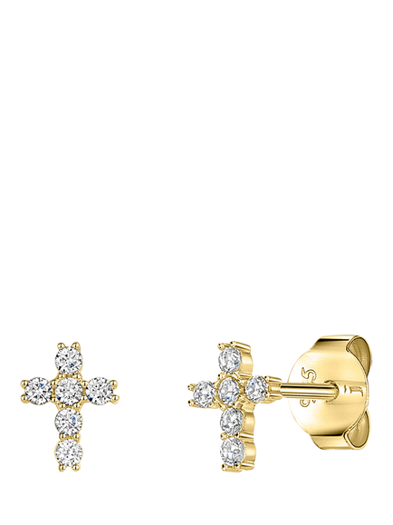 Jools by Jenny Brown Small Cross Shoped Cubic Zirconia Stud Earrings, Gold, Gold